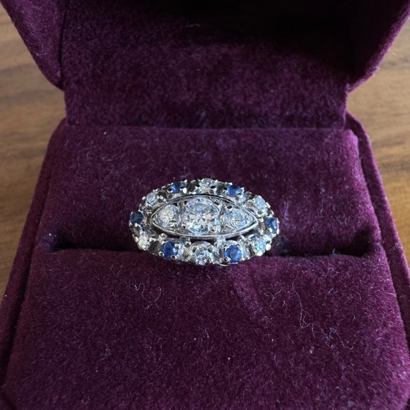 14K White Gold Diamond and Sapphire Ring - Picture 4 of 6